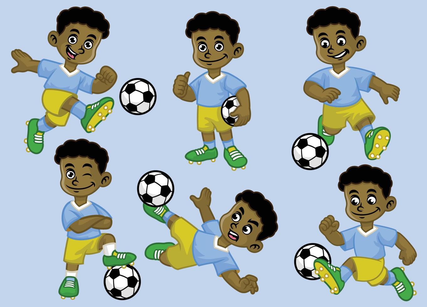 cartone animato nero ragazzo calcio giocatore impostato vettore
