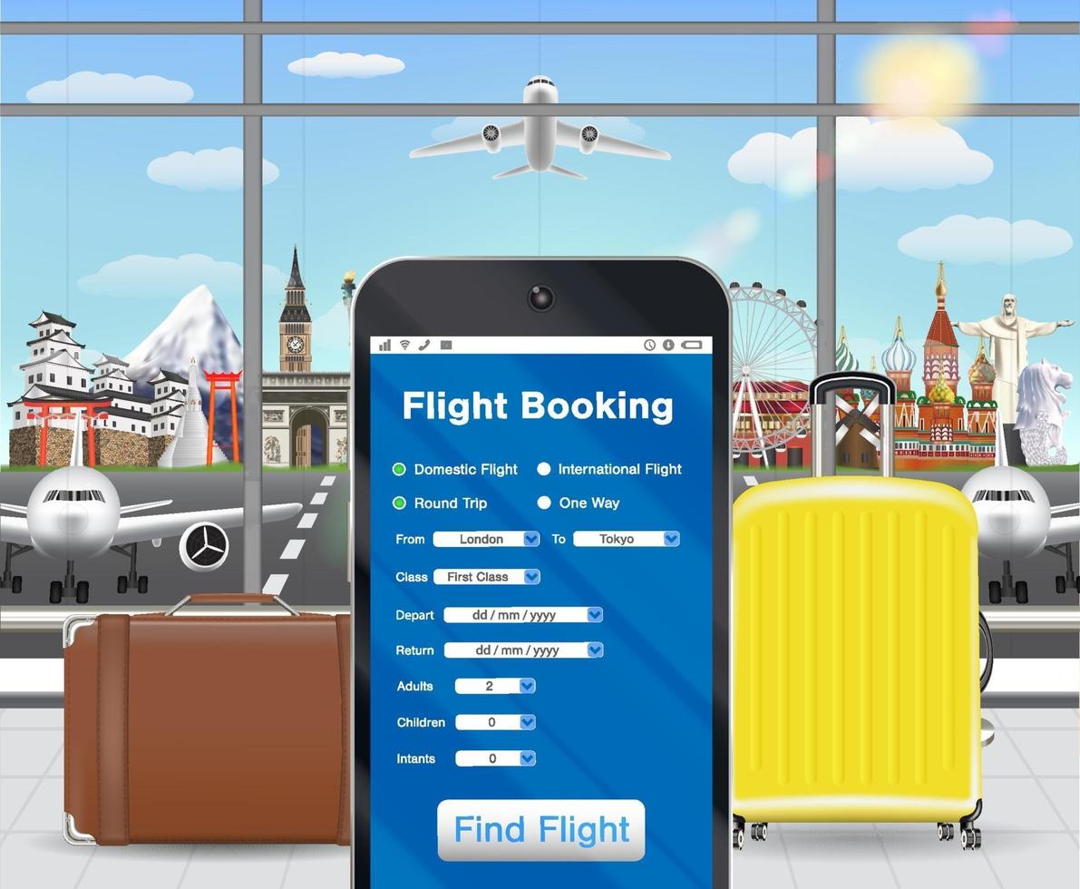 app per la prenotazione di voli online per smartphone in aeroporto vettore