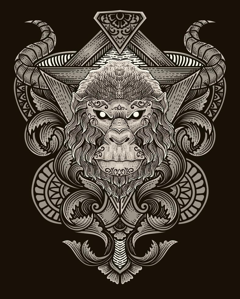 illustrazione vettore antico gorilla testa con Vintage ▾ incisione ornamento nel indietro Perfetto per il tuo merce e t camicia