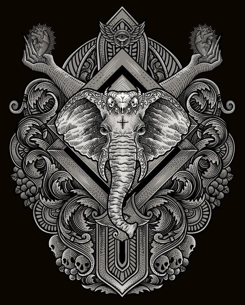 illustrazione di elefante testa con Vintage ▾ incisione ornamento nel indietro Perfetto per il tuo attività commerciale e merce vettore