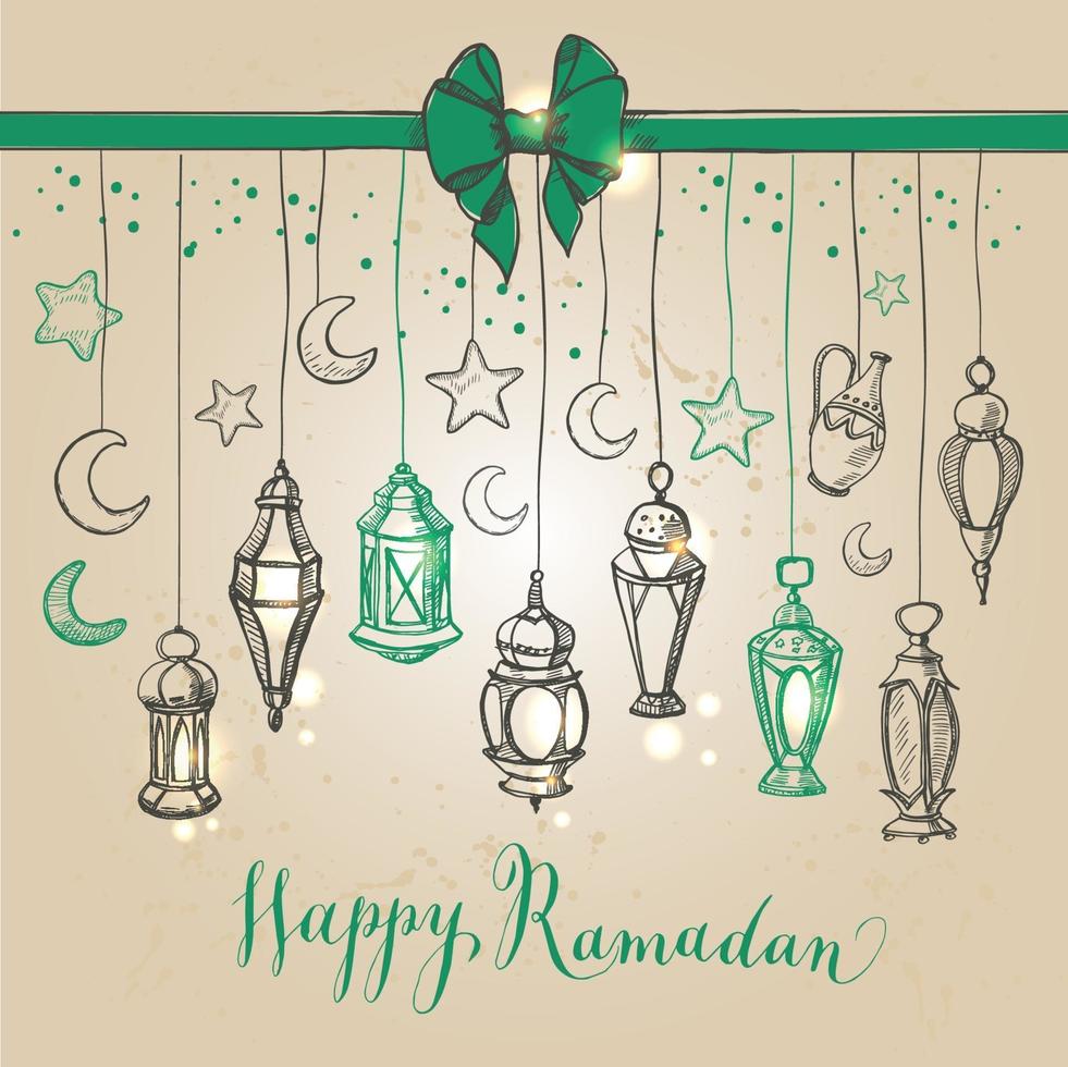 illustrazione di ramadan kareem con lanterna in stile disegnato a mano. vettore