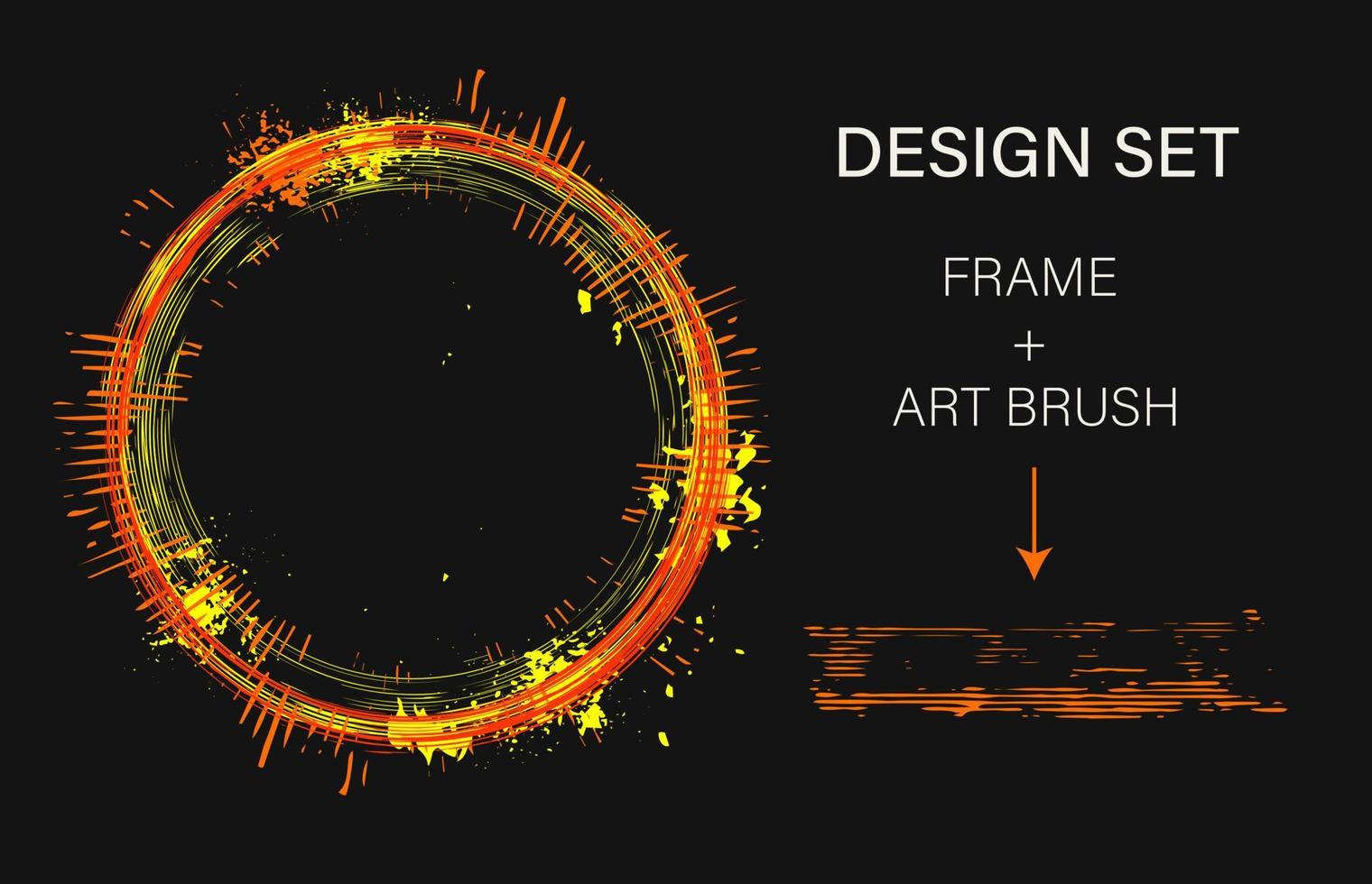 impostato di design elementi, circolare telaio, grunge arte spazzola. cerchio con copia spazio, dipingere spazzola colpi, radiale raggi, schizzato dipingere di neon luminosa colori. virtuale astratto clip arte vettore