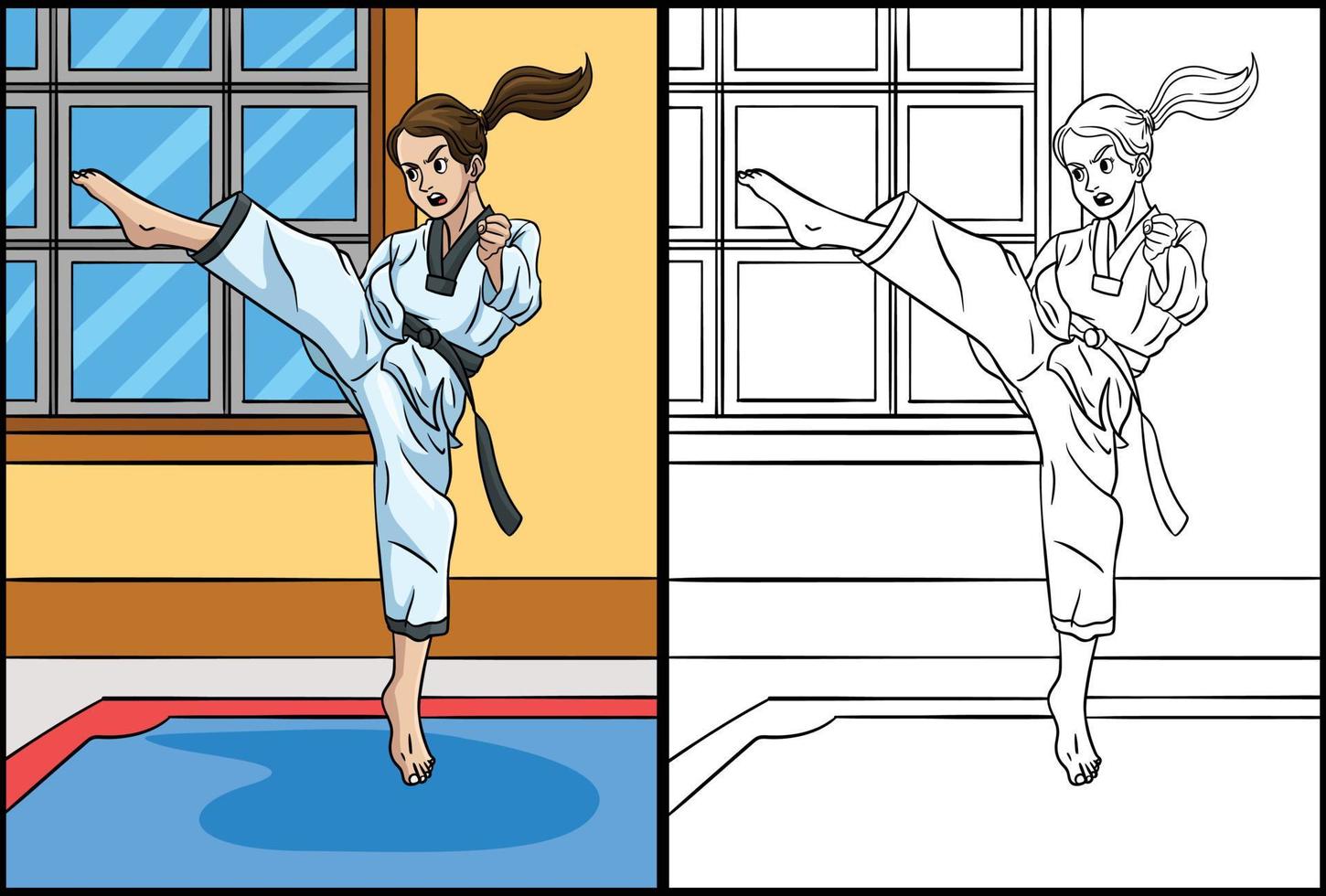 taekwondo colorazione pagina colorato illustrazione vettore