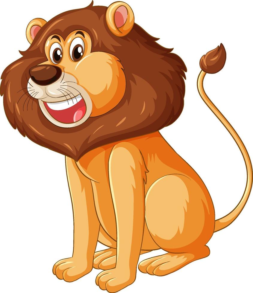personaggio dei cartoni animati di leone in posa seduta isolato vettore