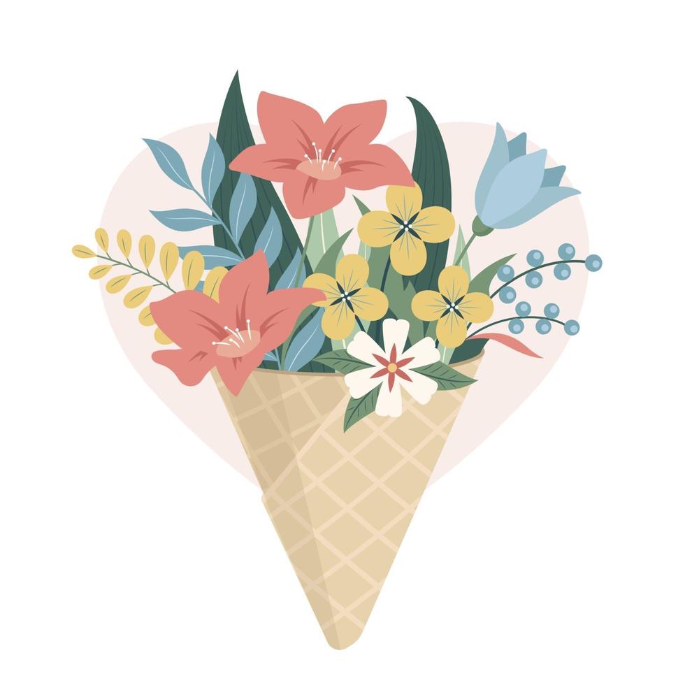 fiori in un cono gelato vettore