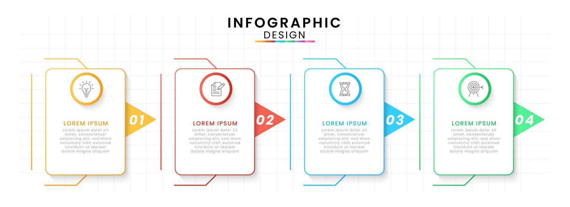 vettore Infografica design modello moderno sequenza temporale. 4 opzioni o passi, attività commerciale progetto modello per presentazione e rapporto.