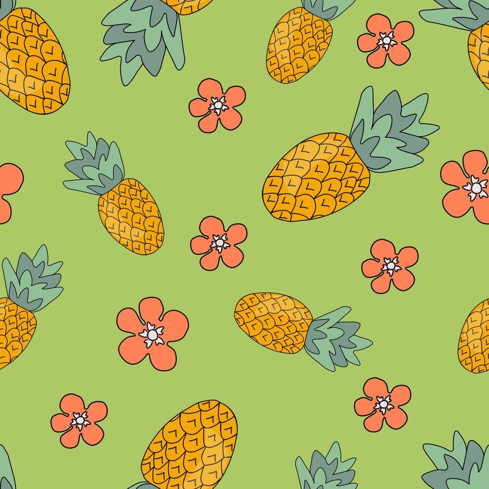vettore illustrazione senza soluzione di continuità modello di ananas e rosa fiori su verde sfondo