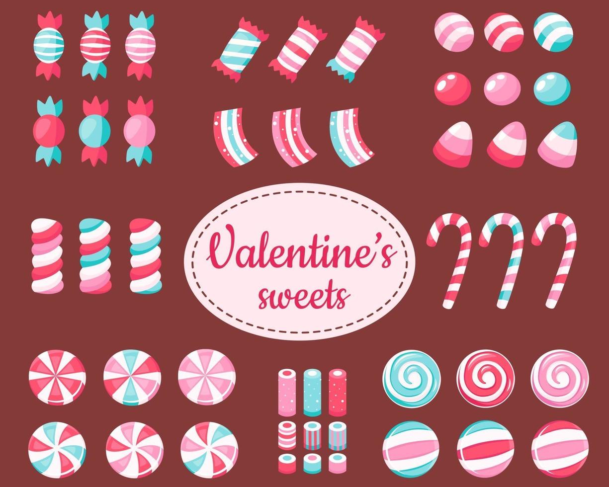 buon San Valentino. grande set di dolci e caramelle di San Valentino. illustrazione vettoriale. vettore