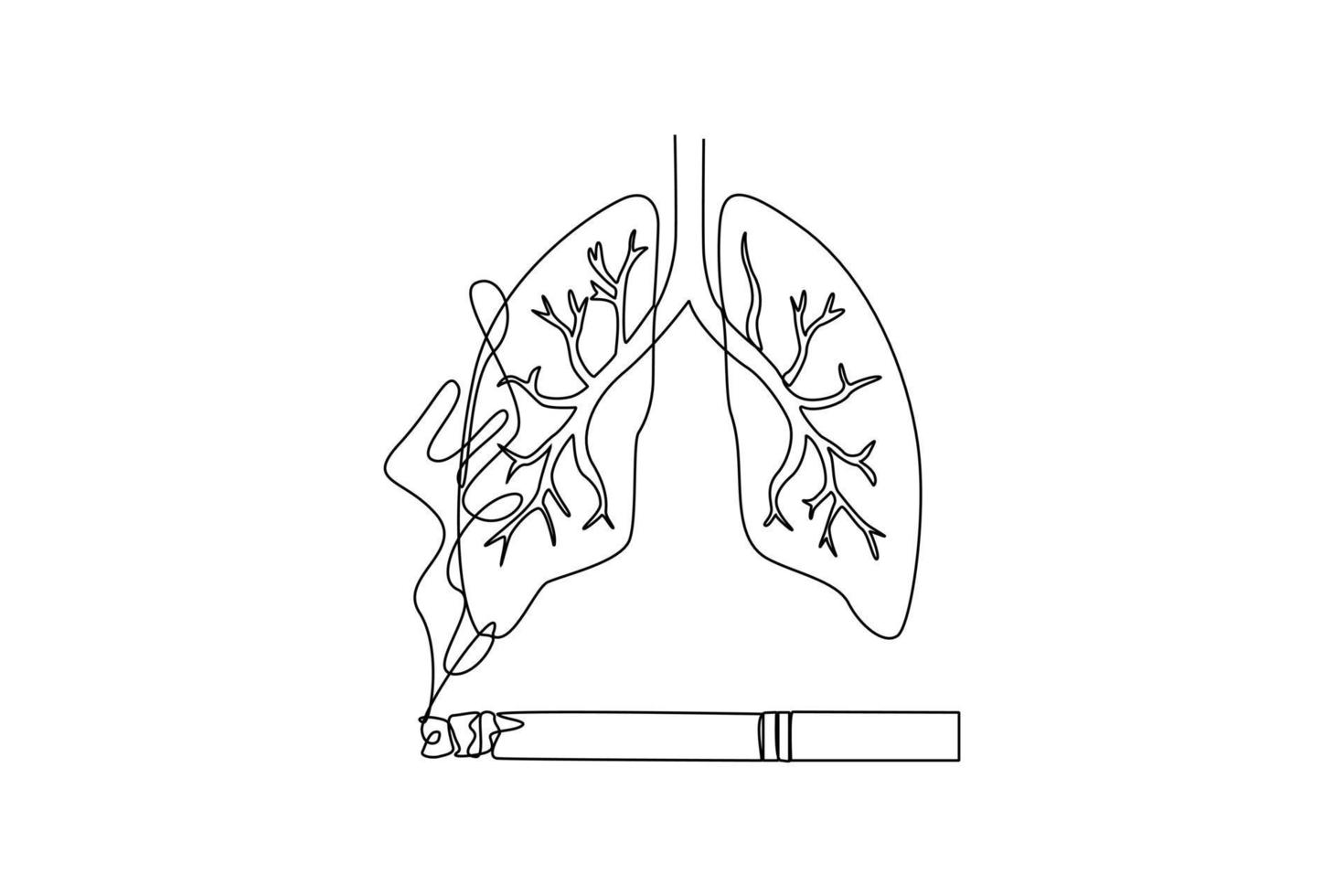 singolo uno linea disegno fumo è non bene per polmoni. no tabacco giorno concetto. continuo linea disegnare design grafico vettore illustrazione.