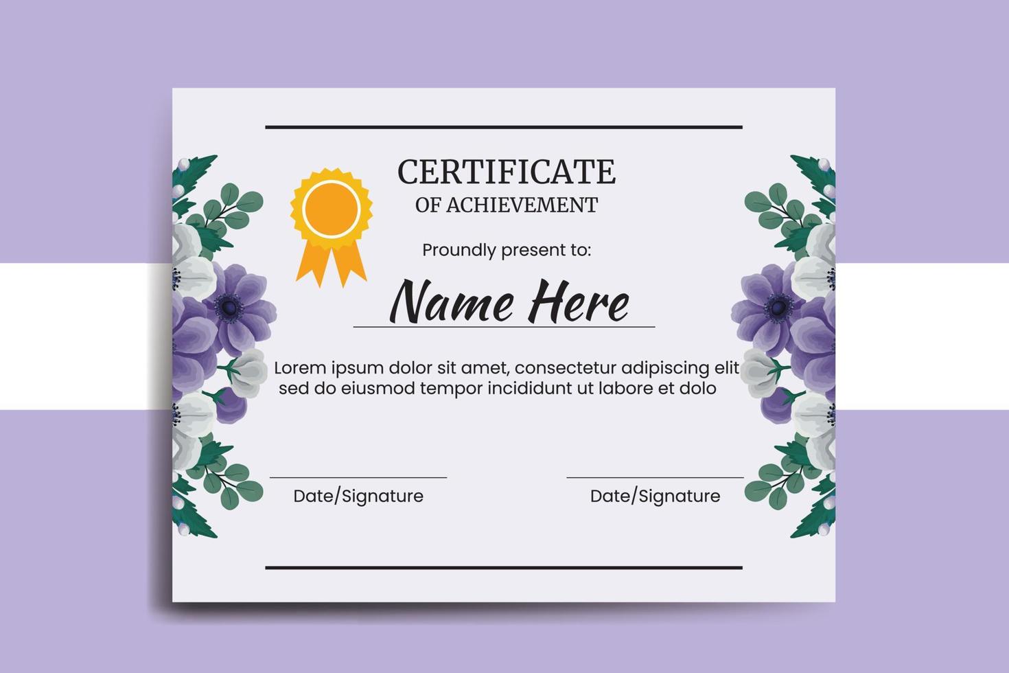 certificato modello anemone fiore acquerello digitale mano disegnato vettore