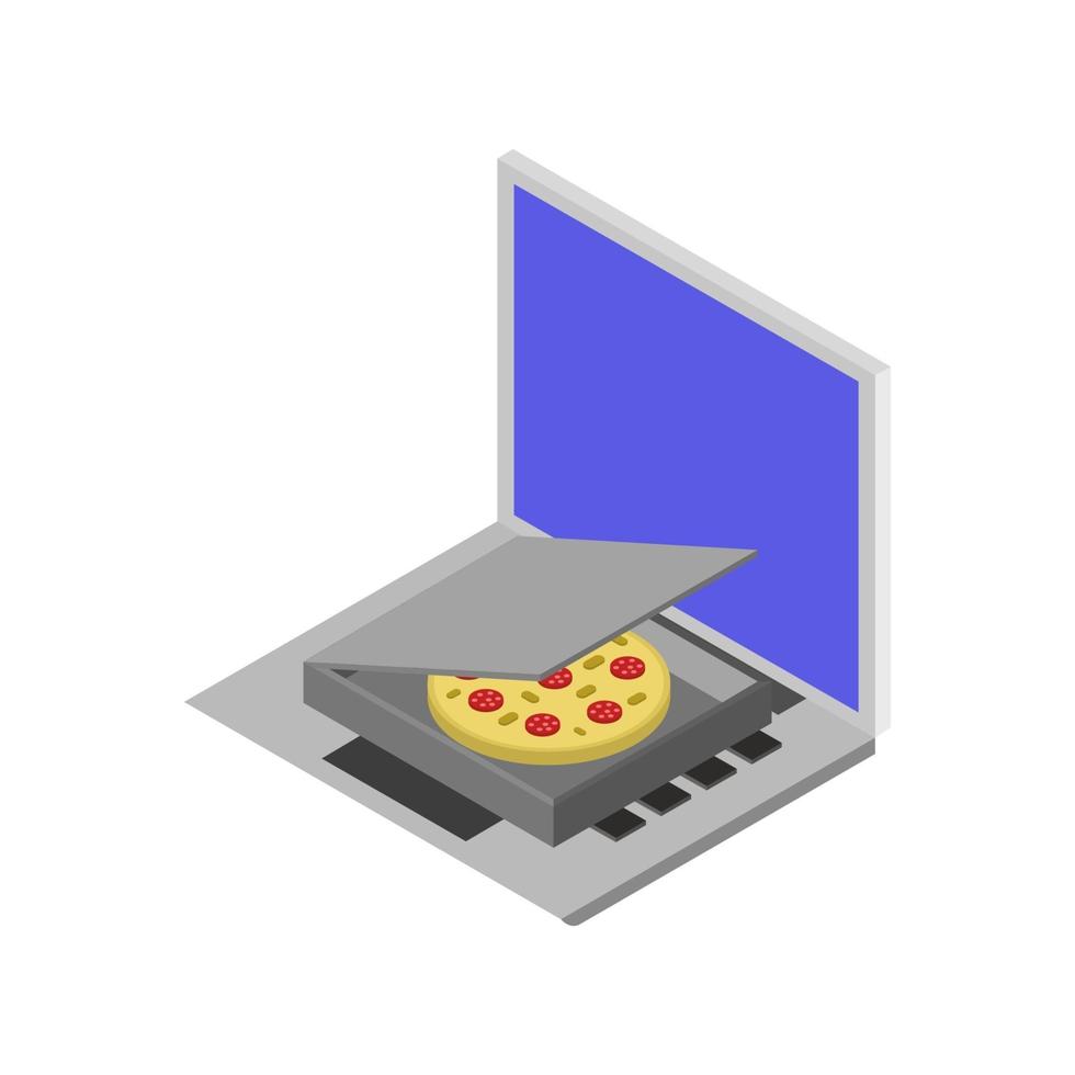 acquista la pizza isometrica online sul laptop vettore