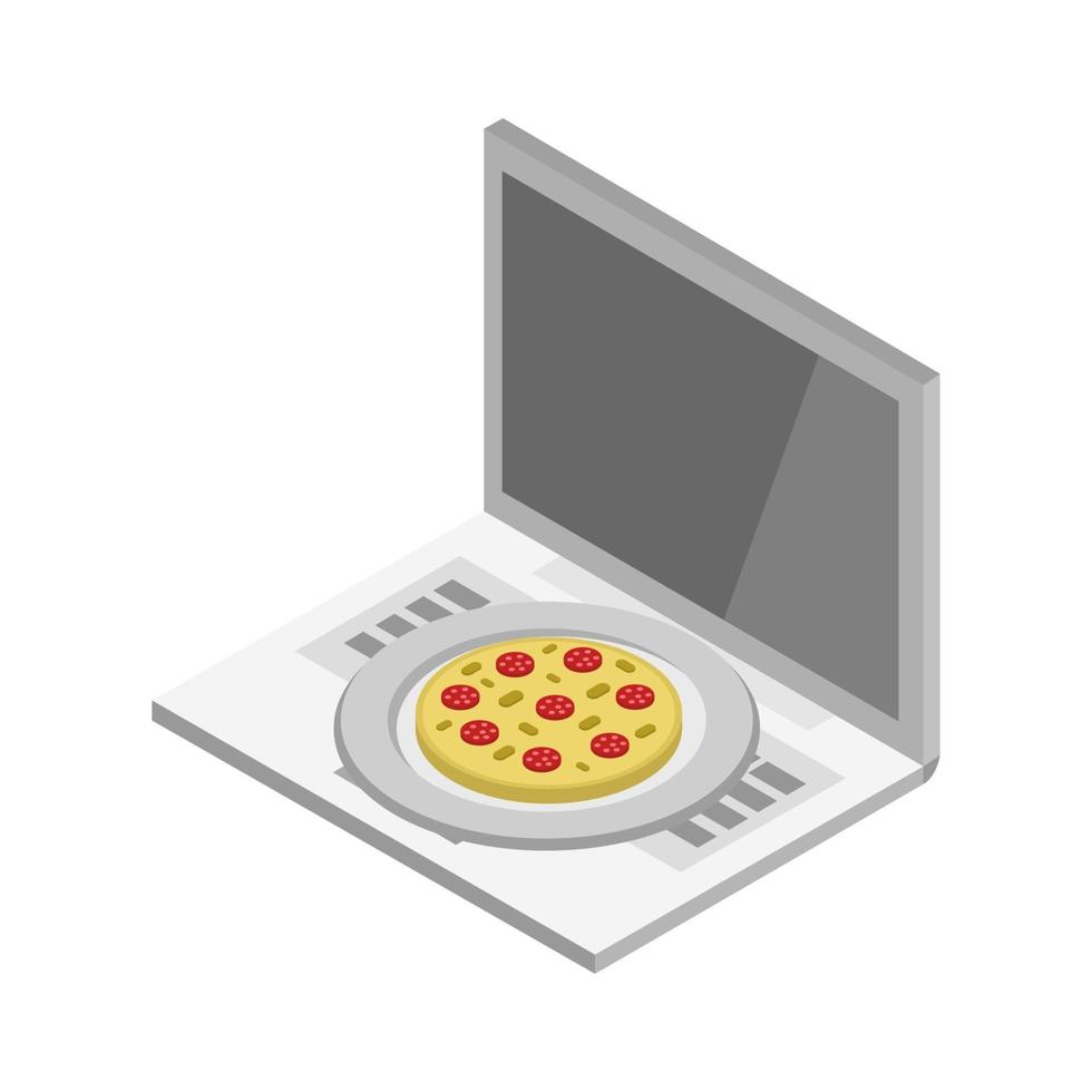 acquista la pizza isometrica online sul laptop vettore