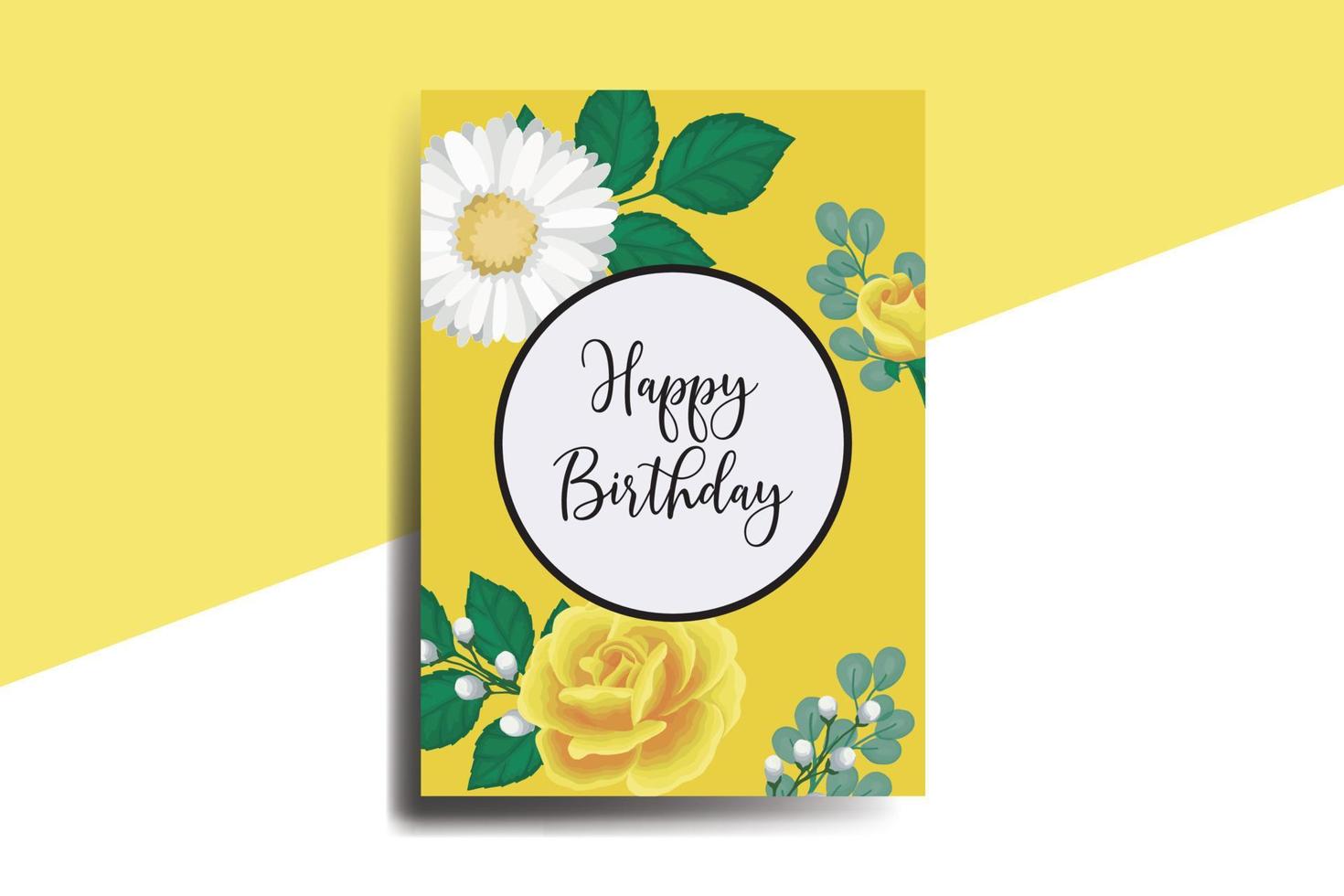 saluto carta compleanno carta digitale acquerello mano disegnato giallo rosa fiore design modello vettore