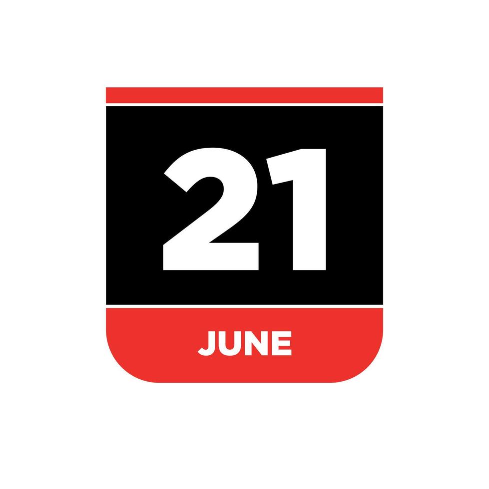 21 giugno calendario Data vettore icona. 21 giugno scritta.