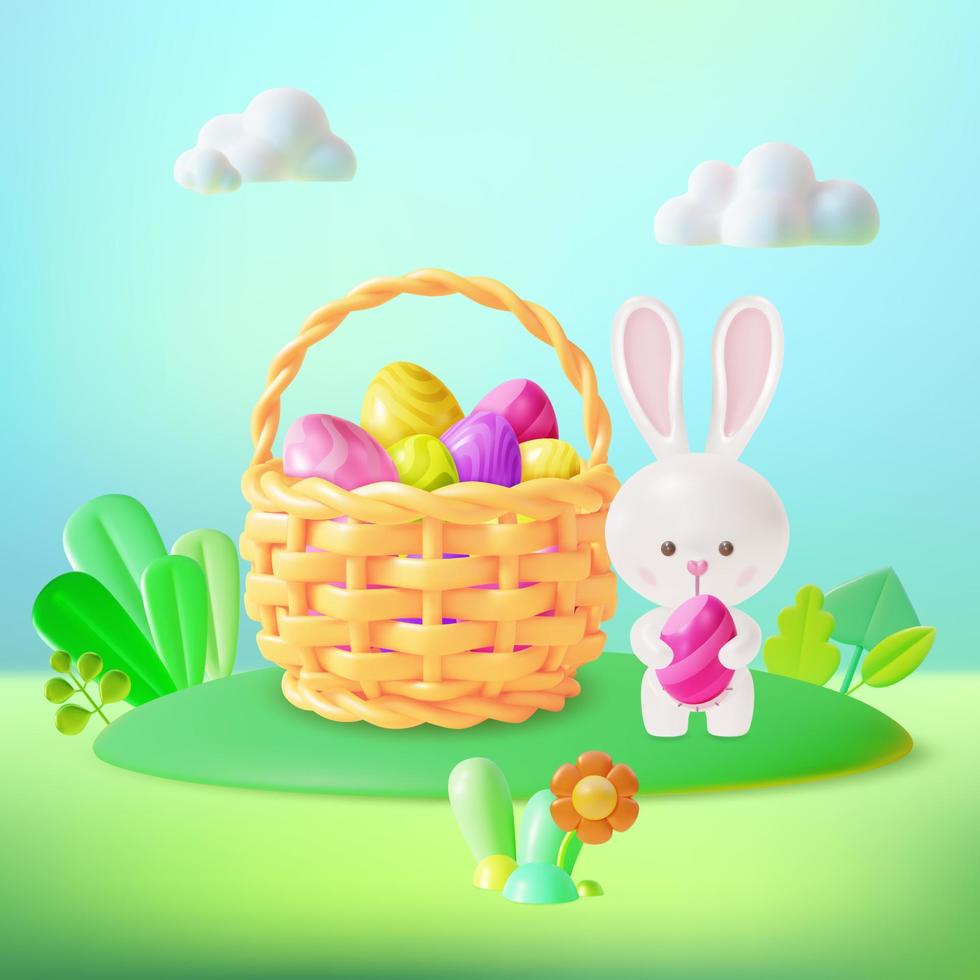 3d contento Pasqua concetto plastilina cartone animato stile. vettore