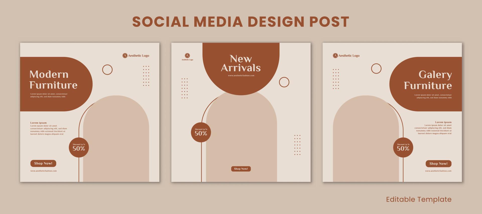 impostato di 3 modificabile modelli sociale media design inviare con pastello e estetico stile. adatto per vendita striscione, marchio, promozione, pubblicità, moda, bellezza cura, caffè negozio vettore