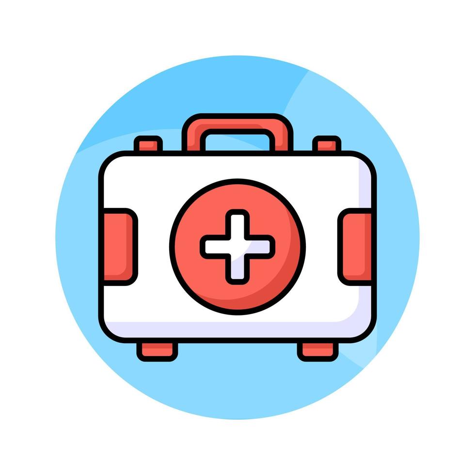 il primo aiuto kit icona tipicamente rappresenta un' collezione di forniture e attrezzatura Usato per fornire medico assistenza nel emergenza situazioni vettore