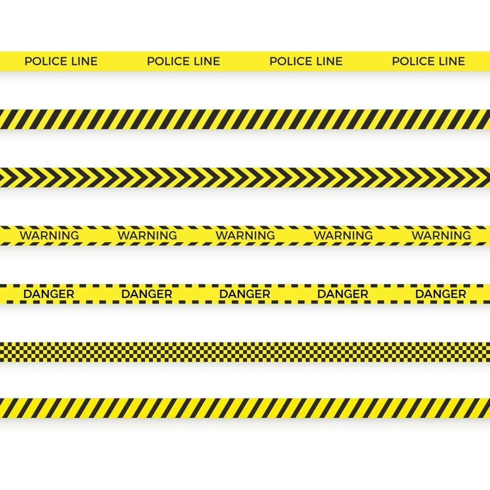 impostato di polizia giallo nastro. Pericolo zona con linea barriera. avvertimento striscia. vettore