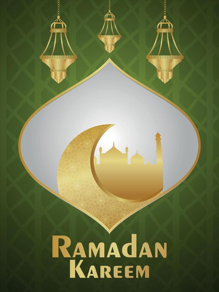 sfondo di ramadan kareem con lanterna araba dorata e luna vettore