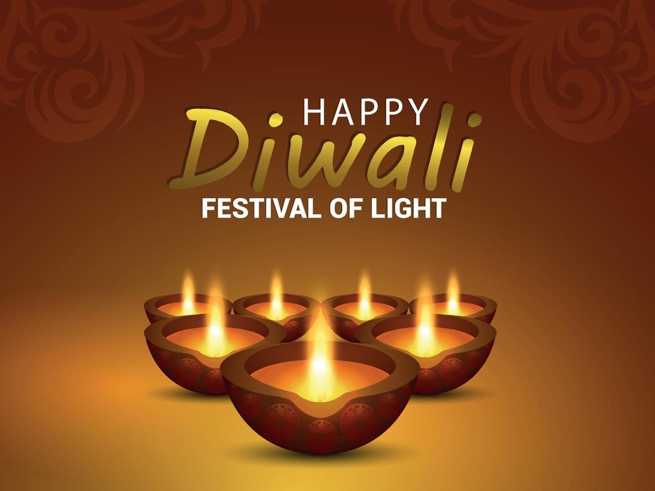 cartolina d'auguri felice di celebrazione di diwali con l'illustrazione creativa di vettore di diya