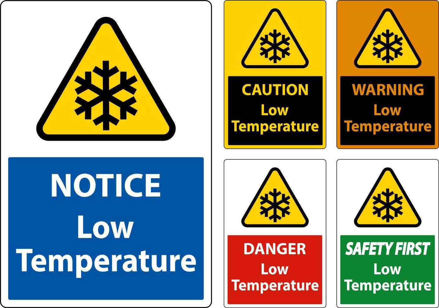 attenzione Basso temperatura simbolo e testo sicurezza cartello. vettore