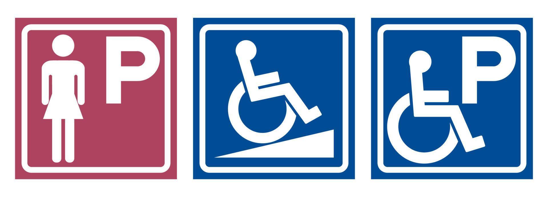 simbolo signora parcheggio ,handicappato parcheggio cartello vettore