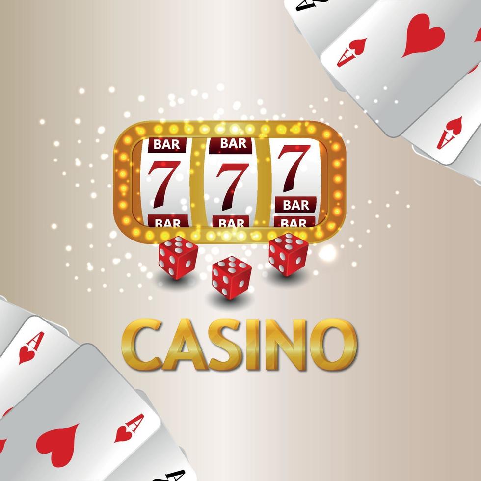 effetto testo dorato con slot machine e fiches del casinò vettore