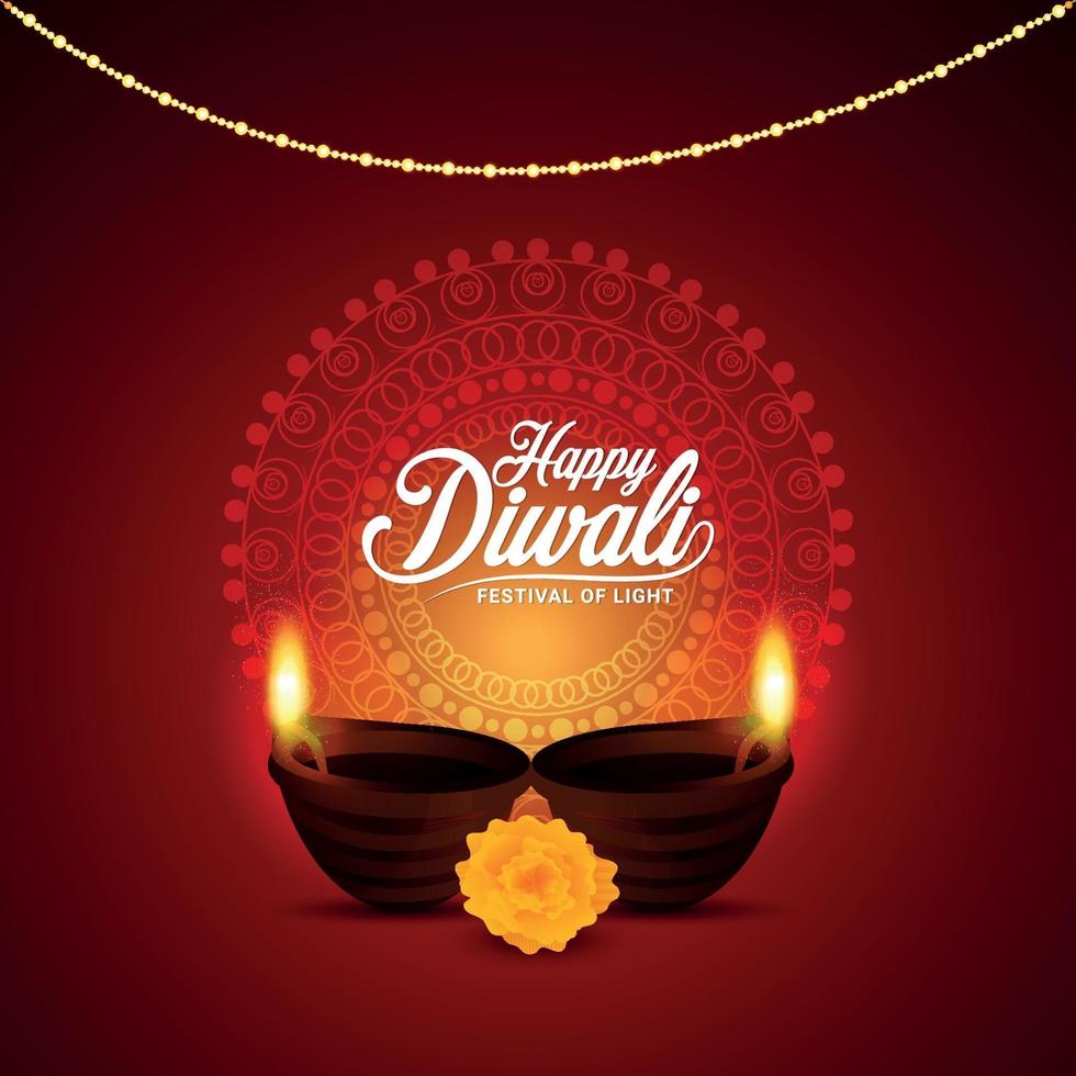 felice diwali, il festival della luce con illustrazione vettoriale creativa di diwali diya