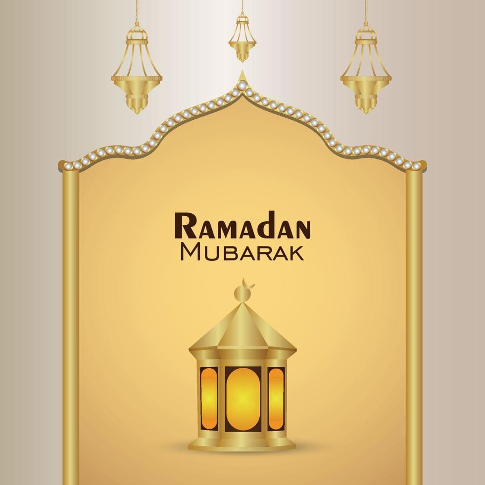 biglietto di auguri invito ramadan kareem con illustrazione di luna d'oro e lanterne vettore