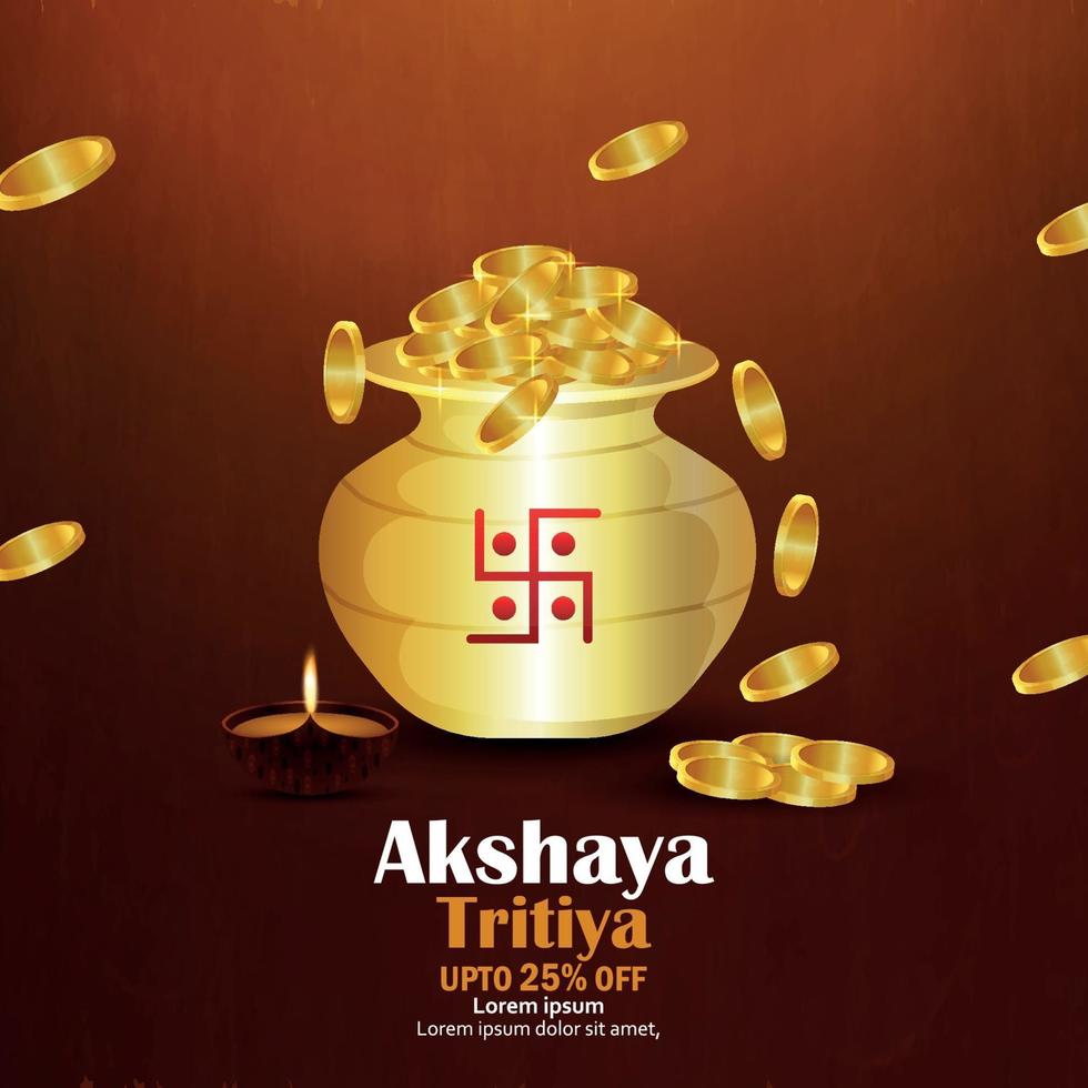 akshaya tritiya celebrazione promozione della vendita del festival indiano con pentola di monete d'oro vettore
