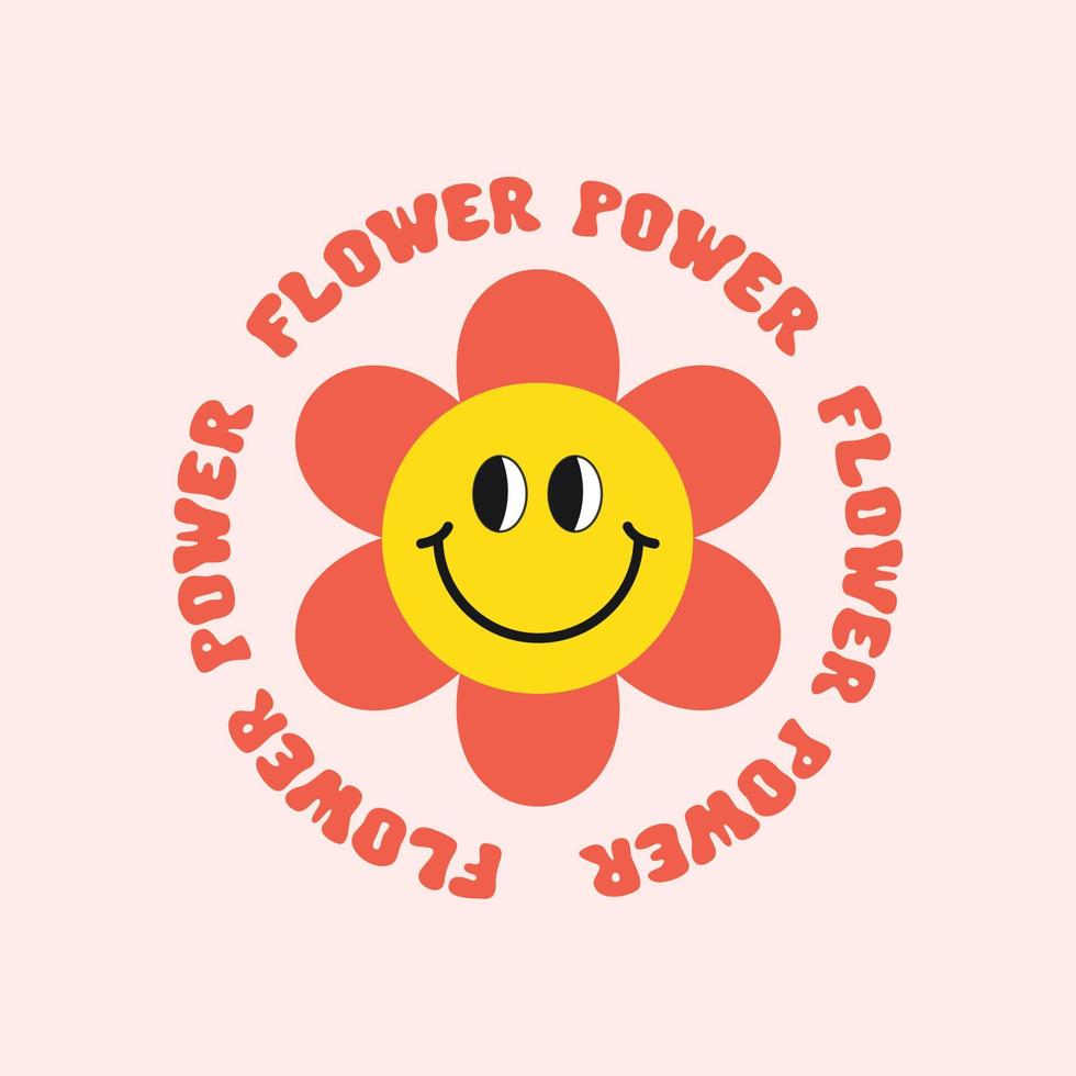 retrò fiore energia slogan. di moda Groovy Stampa con sorridente fiore design per manifesti, adesivi, carte, t - camicie nel stile anni '60, anni '70. vettore illustrazione
