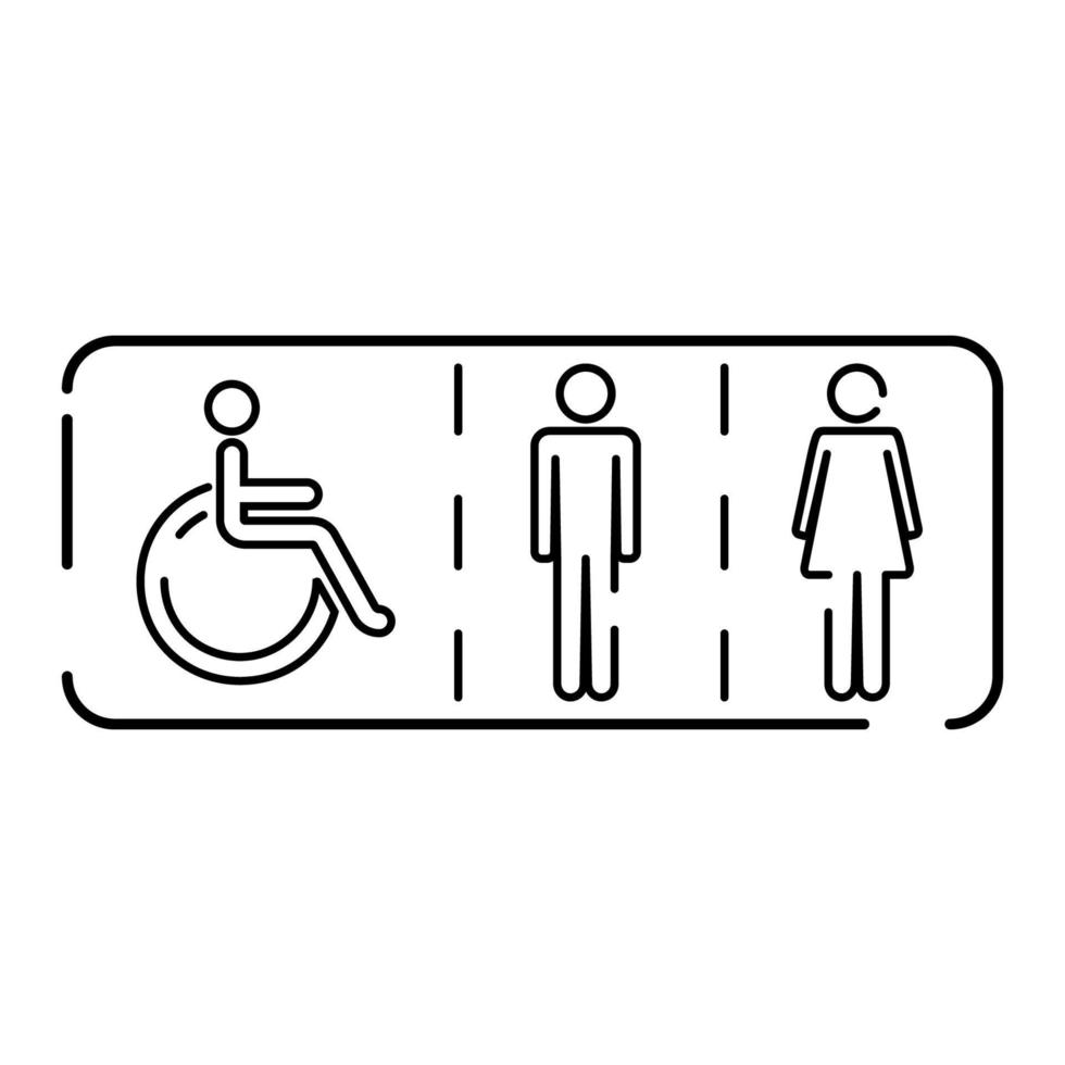 uomo e donna o Disabilitato persona gabinetto linea icona, schema vettore cartello, lineare pittogramma isolato su bianca. bagno, acqua guardaroba simbolo, logo illustrazione.