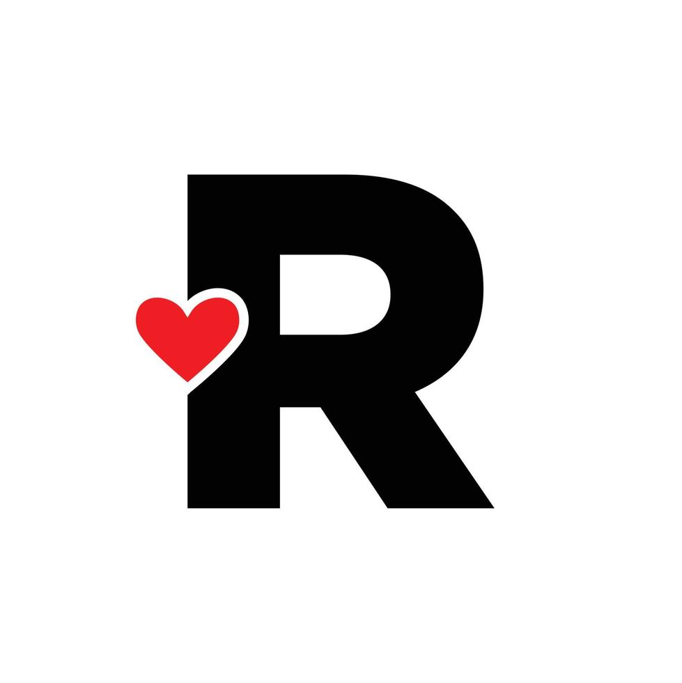 lettera r con rosso cuore monogramma. r lettera icona con amore. vettore