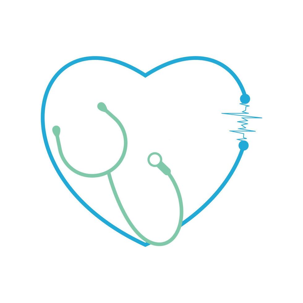 cuore cardio con stetoscopio icona vettore illustrazione design blu colore