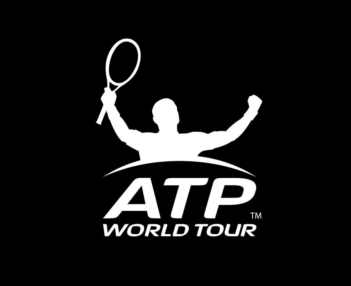 atp mondo giro simbolo logo bianca torneo Aperto uomini tennis associazione design vettore astratto illustrazione con nero sfondo