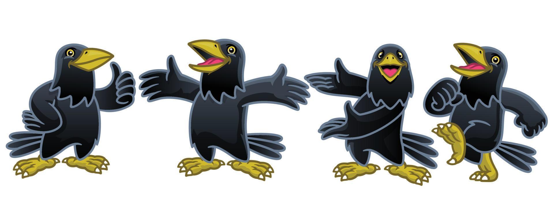 impostato cartone animato personaggio di divertente corvo vettore