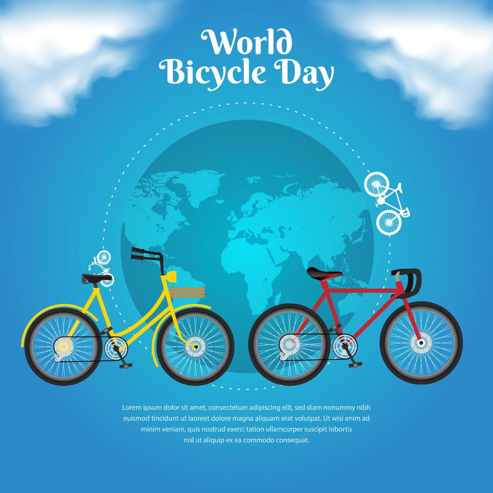 mondo bicicletta giorno design sfondo vettore adatto per manifesto, sociale media, striscione, aviatore e fondale