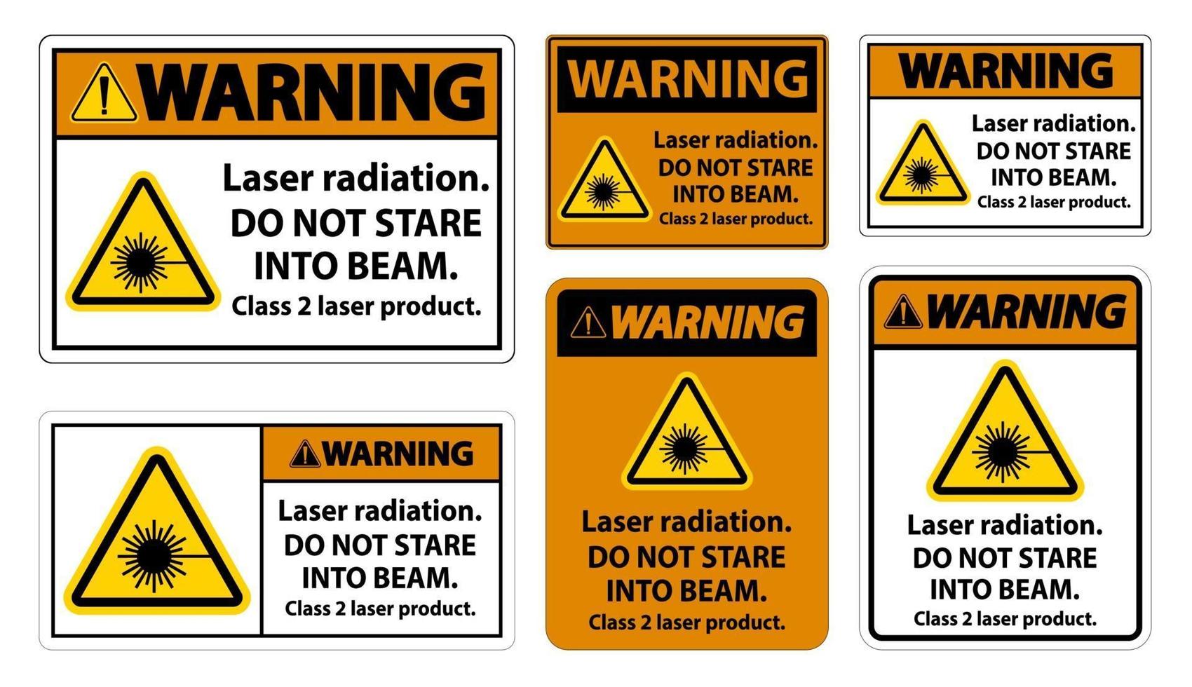 avvertimento radiazioni laser non fissare il segnale del prodotto laser di classe 2 del raggio su sfondo bianco vettore