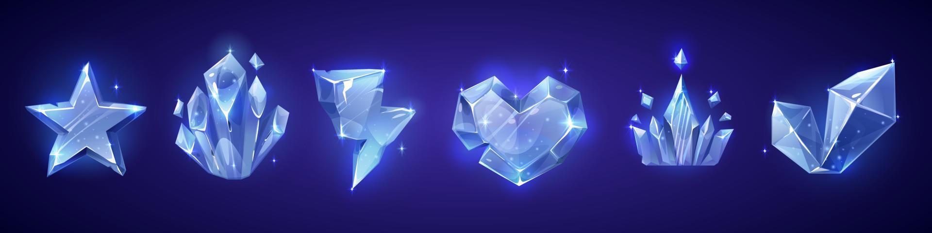 cristallo gioco corona, cuore e stella vettore icona impostato