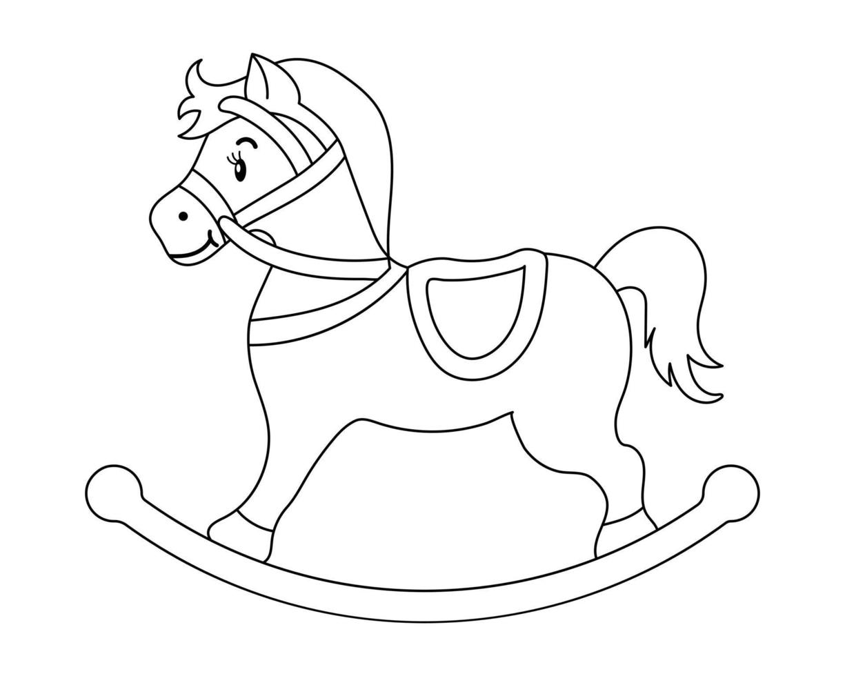 a dondolo cavallo, figli di giocattolo. schema disegno per figli di colorazione prenotare, schizzo. illustrazione, vettore