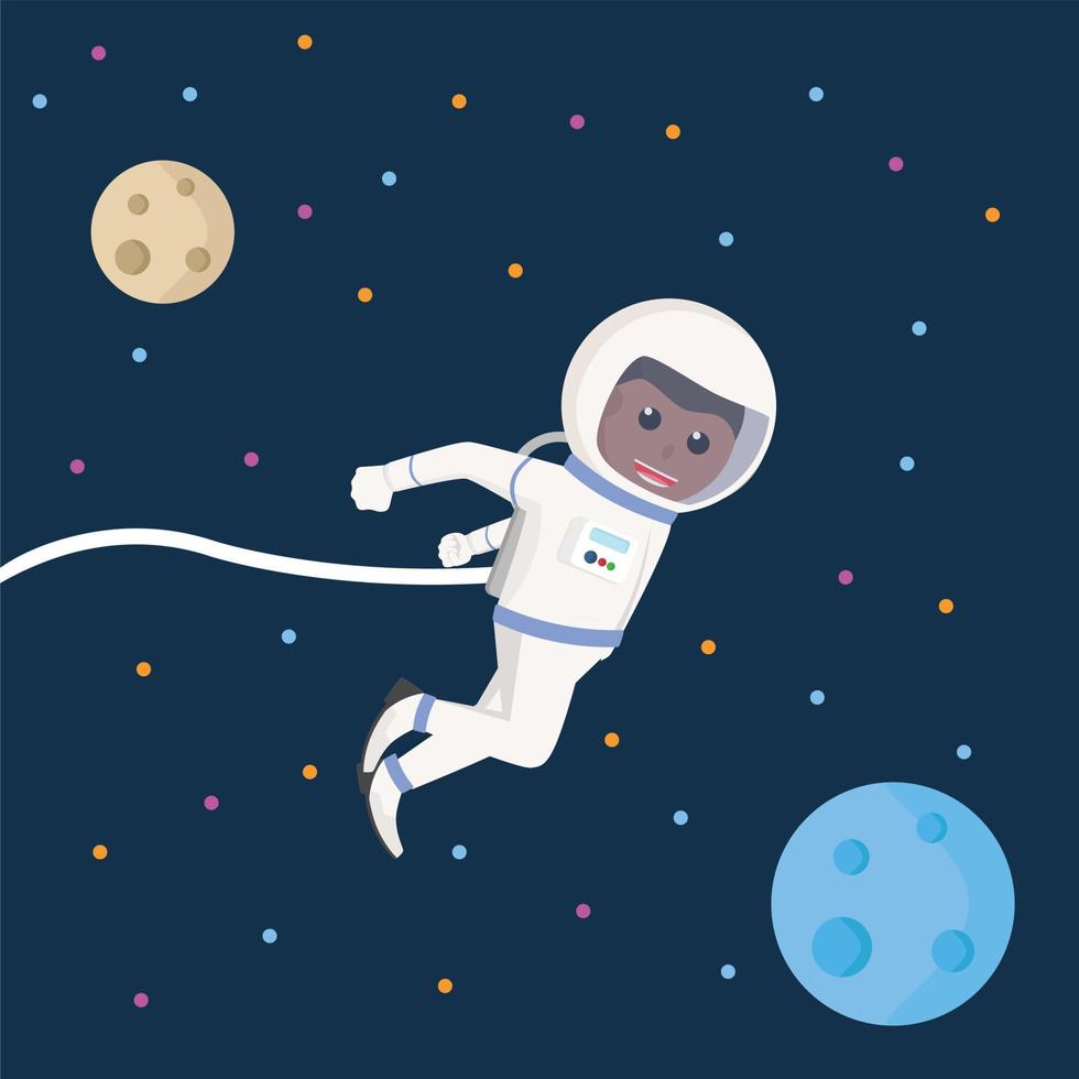 astronauta africano volante design personaggio su bianca sfondo vettore