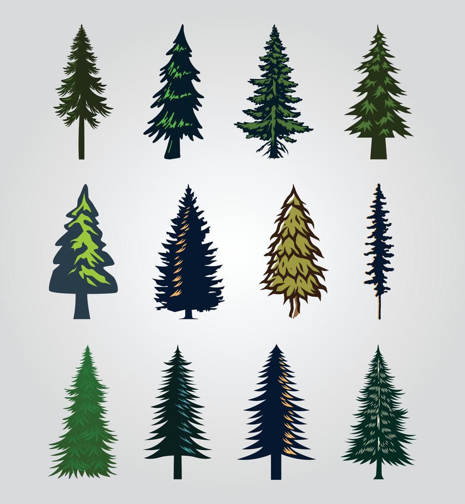 un' impostato di pino alberi con diverso forme vettore