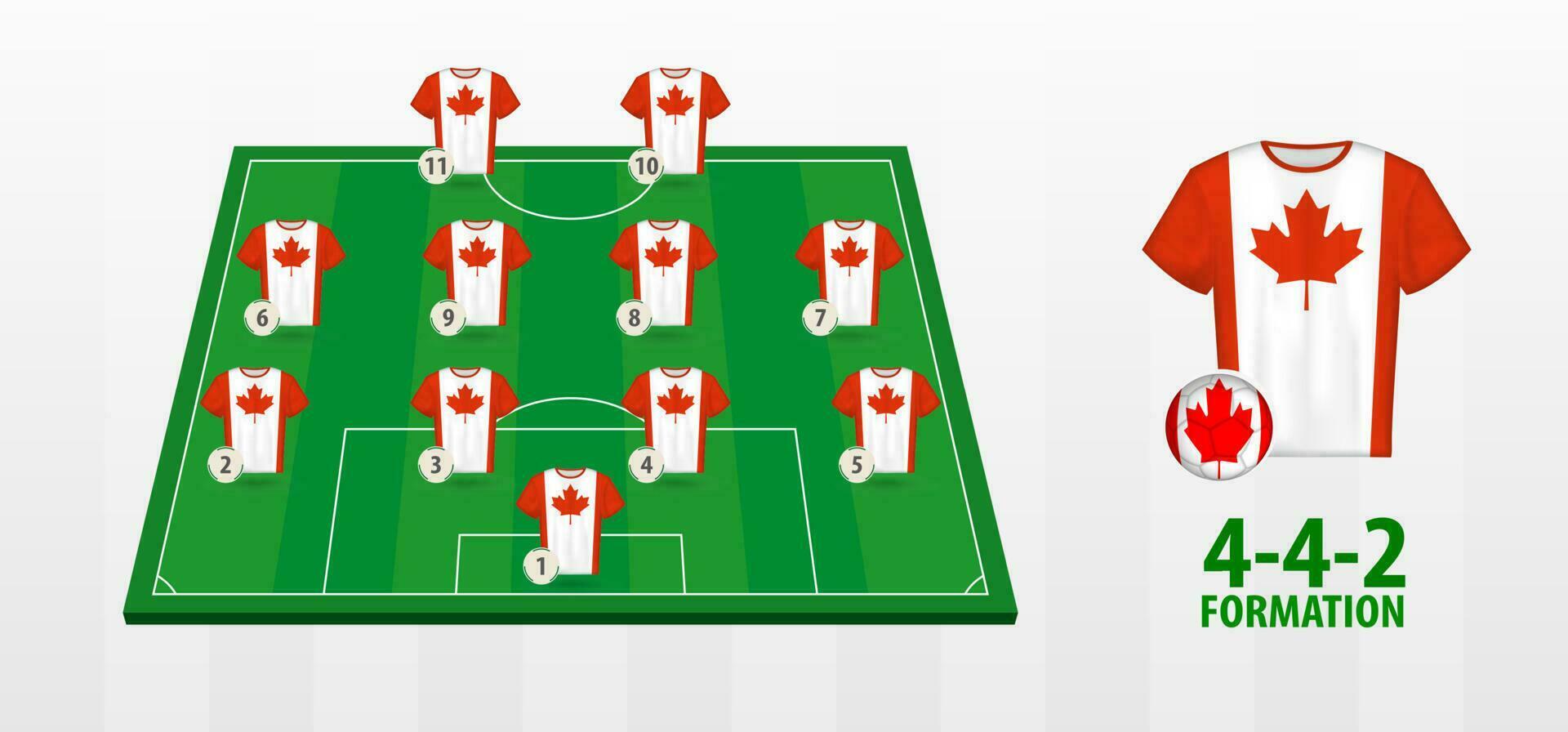 Canada nazionale calcio squadra formazione su calcio campo. vettore