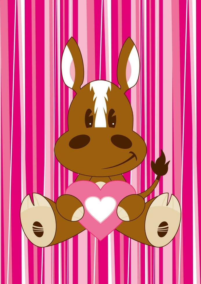 carino cartone animato San Valentino cavallo su rosa a strisce sfondo aia animale illustrazione vettore