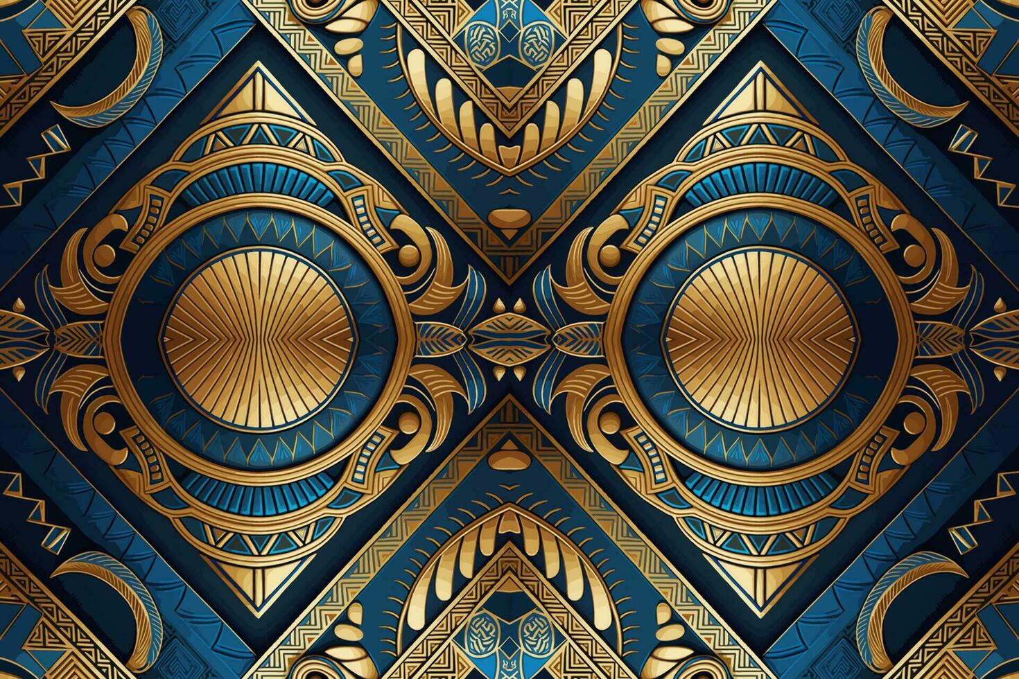 egiziano modello oro e blu sfondo. astratto tradizionale popolare antico antico tribale etnico grafico linea. ornato elegante lusso Vintage ▾ retrò stile. struttura tessile tessuto etnico Egitto modelli vettore