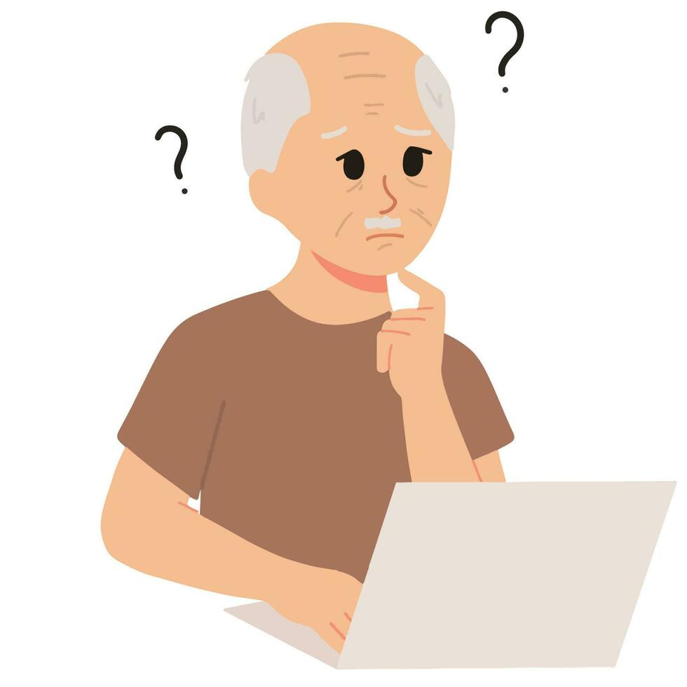 confuso anziano utilizzando il computer portatile Internet aggeggio illustrazione vettore