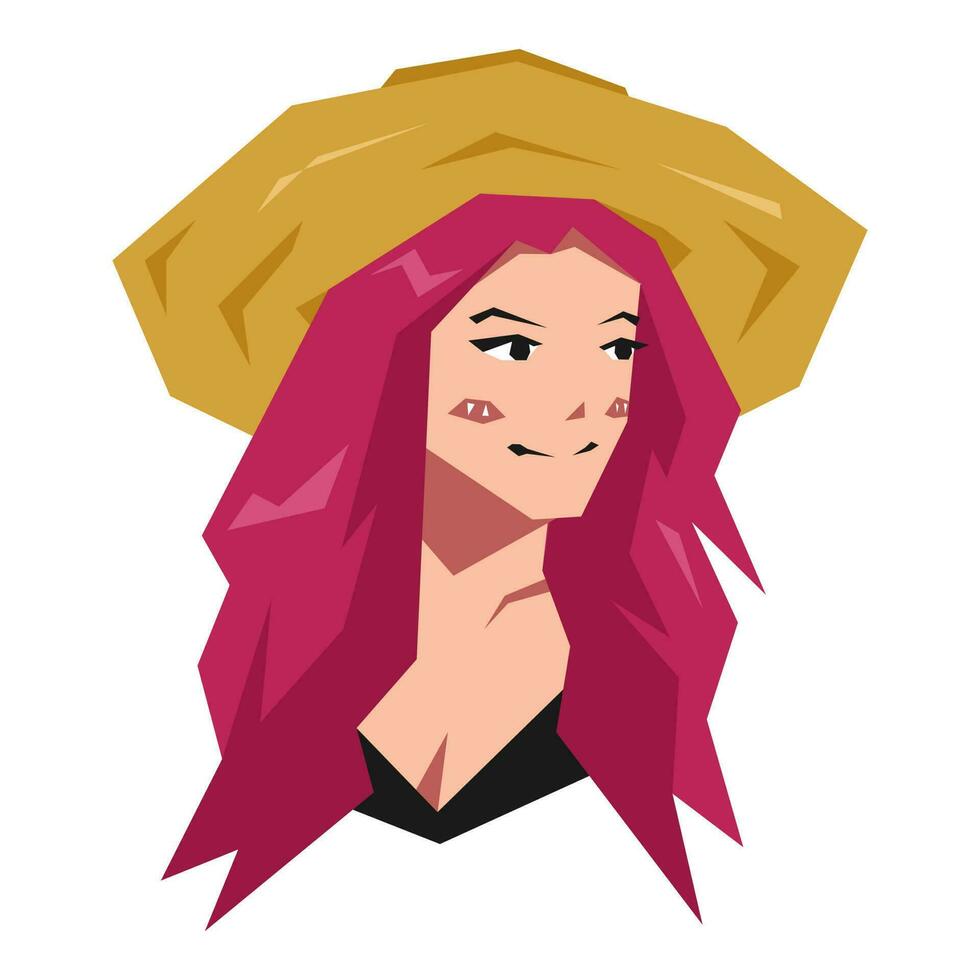 cartone animato viso ritratto di bellissimo ragazza indossare spiaggia cappello. isolato su bianca sfondo. estate concetto, avatar. cartone animato piatto vettore illustrazione.