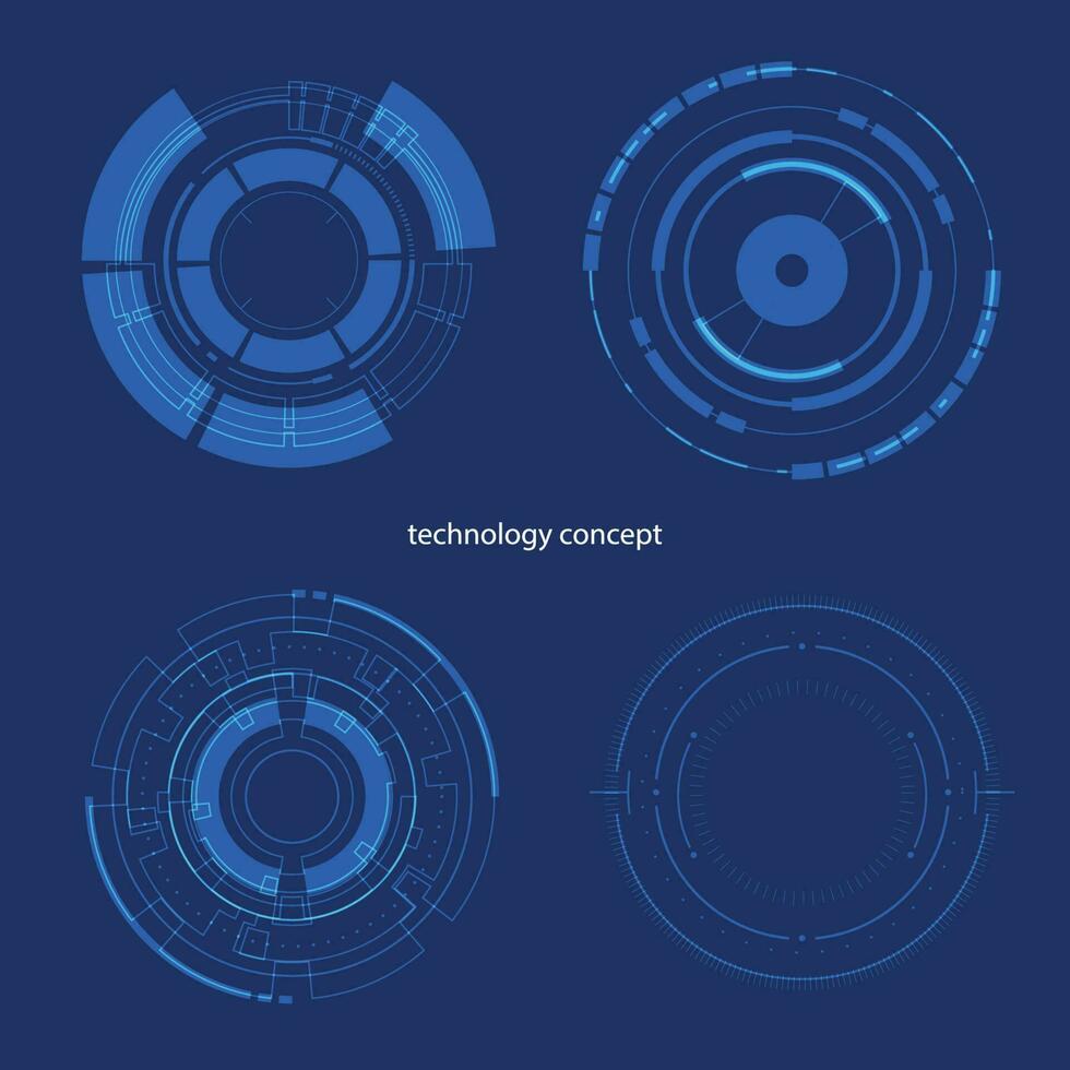 tecnologia concetto. hud cerchio utente interfaccia su blu sfondo. cerchio elementi per dati infografica. impostato di sci fi moderno utente interfaccia elementi. vettore