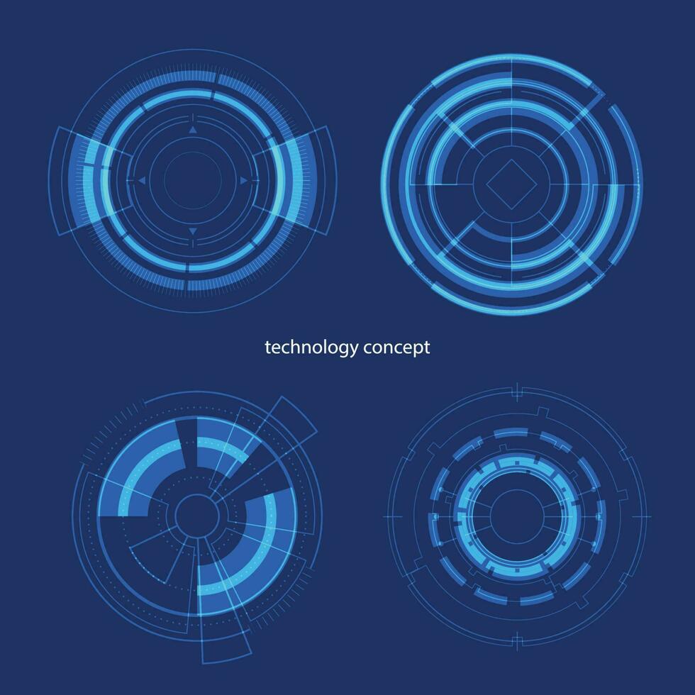 tecnologia concetto. hud cerchio utente interfaccia su blu sfondo. cerchio elementi per dati infografica. impostato di sci fi moderno utente interfaccia elementi. vettore