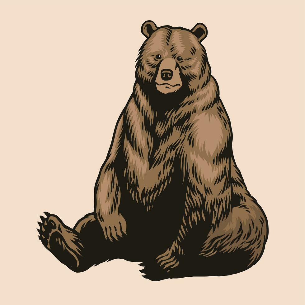 mano disegnato grizzly orso seduta posa vettore